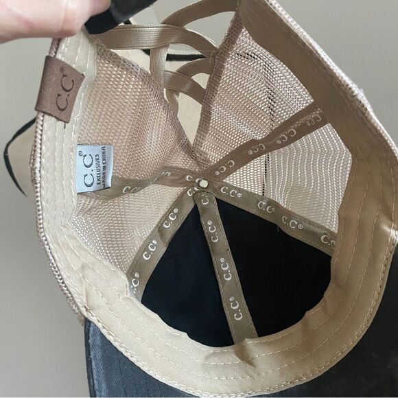 CC Canvas Cotton Distressed Brim Strap Hat Mesh Ponytail Holder Baseball Cap OS - Picture 7 of 12